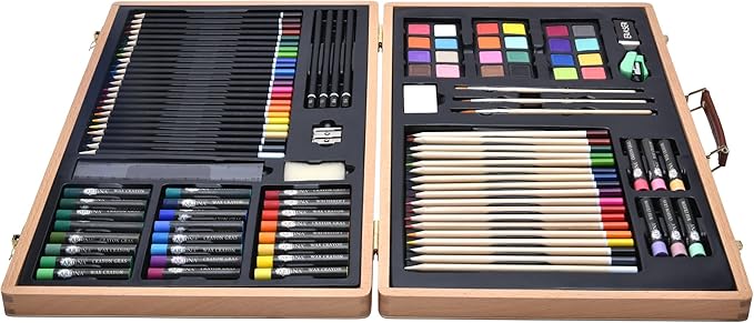 Coffret de Dessin en Bois 88 pièces