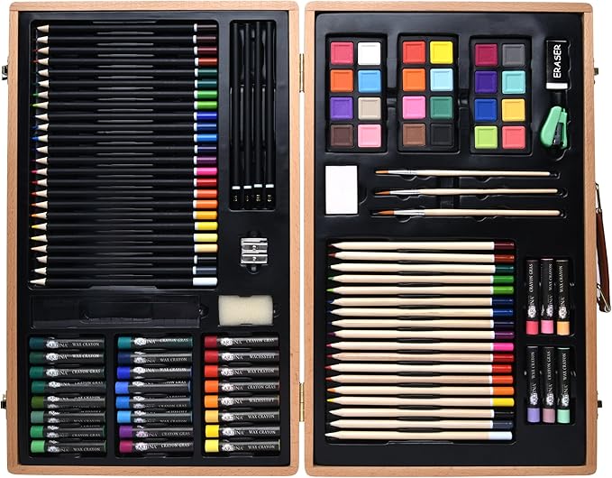 Coffret de Dessin en Bois 88 pièces