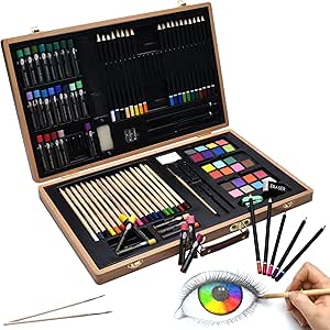 Coffret de Dessin en Bois 88 pièces