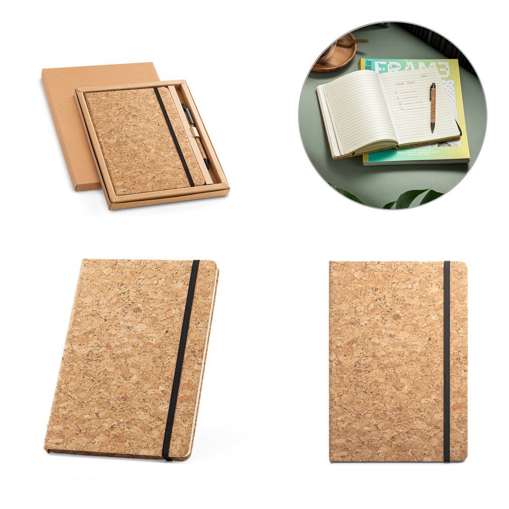 set de cahier avec stylo en liège