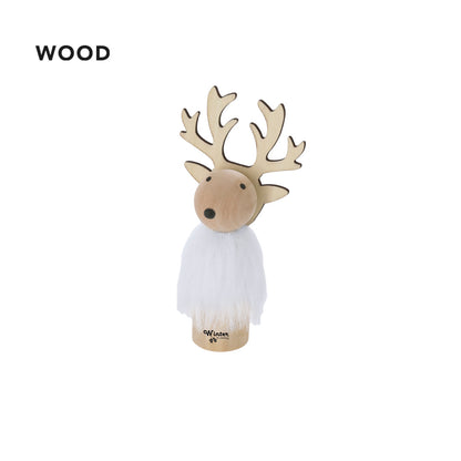 Petit renne en bois avec fourrure artificielle blanche
