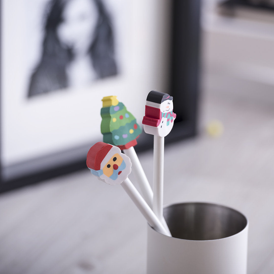 crayon en bois blanc avec gomme fantaisie de Noël