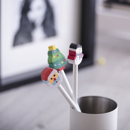 crayon en bois blanc avec gomme fantaisie de Noël
