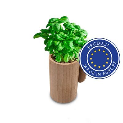 Pot en bois, graines de basilic